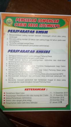 Persyaratan Lowongan Carik Desa Sitimulyo