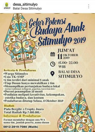 Gelar Potensi Budaya Anak Sitimulyo 2019