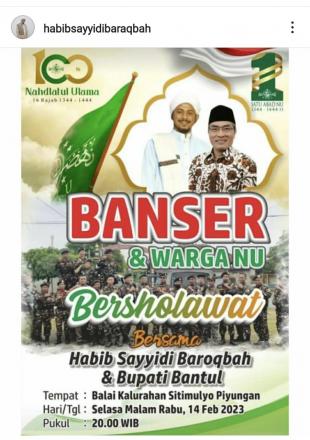 BANSER dan Warga NU Bersholawat Bersama Habib Sayyidi Baroqbah di Sitimulyo
